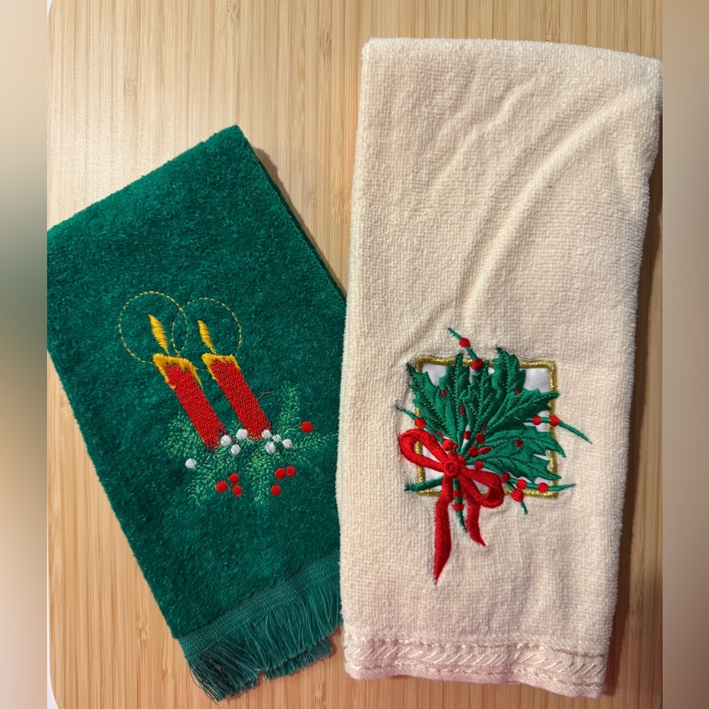 Festive Holiday Hand Towels with Embroidery